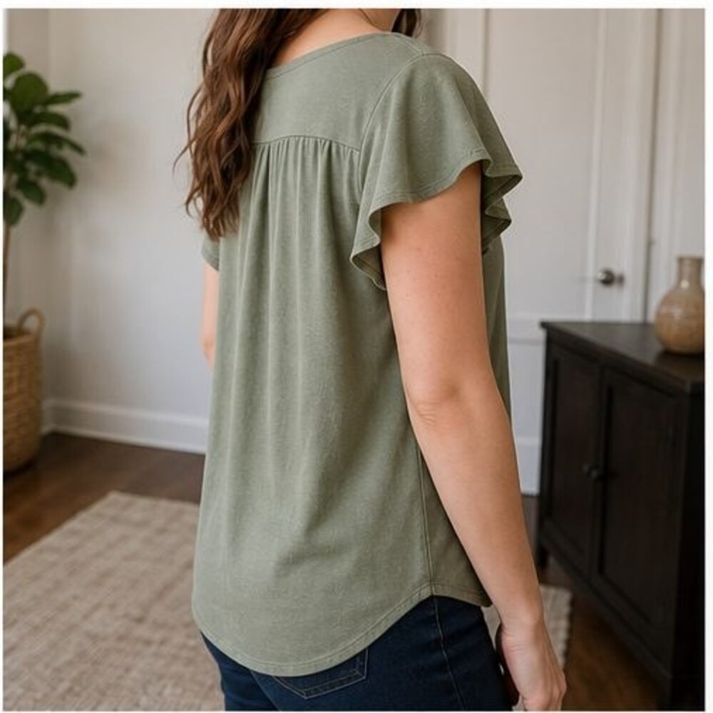 Olive V Neck Top - Picture 3 of 6